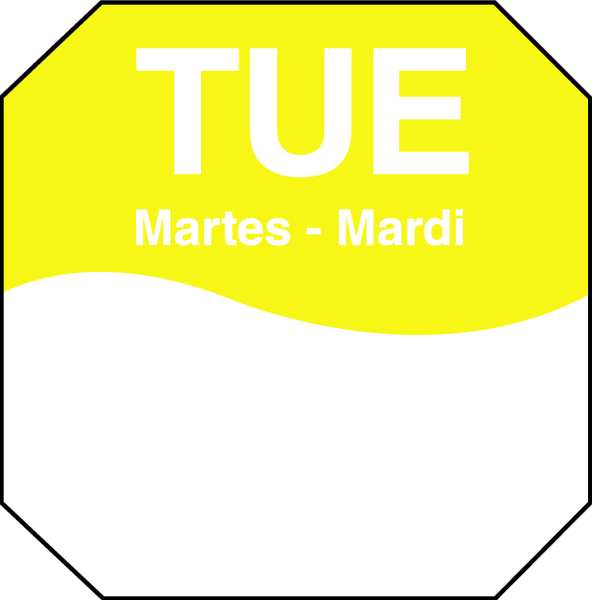 Day Label, Tuesday, 3-1/7 In. W, PK1000