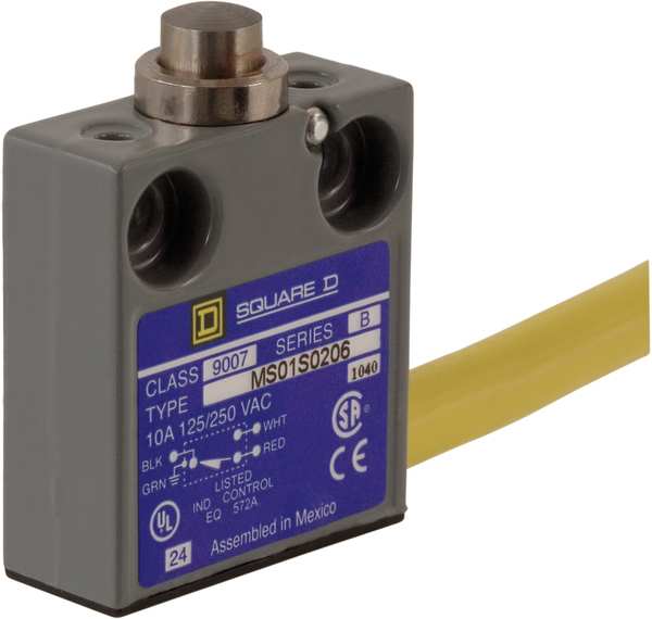 Limit Switch, Plunger, Spring Return, SPDT, 10A @ 300V AC