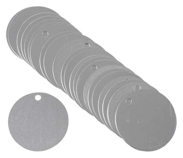 Blk Tag, 2 x 2 In, Nat, Al, Rnd, 3/16 In, PK25