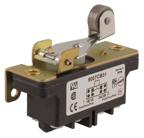 Industrial Snap Action Switch, Lever, Roller Actuator, 2NC/2NO, 10A @ 600V AC Contact Rating