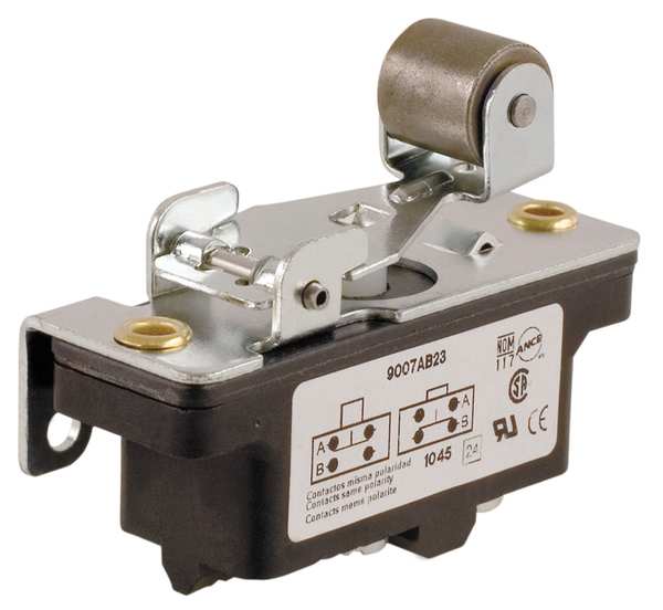 Industrial Snap Action Switch, Lever, Roller Actuator, 1NC/1NO, 15A @ 600V AC Contact Rating