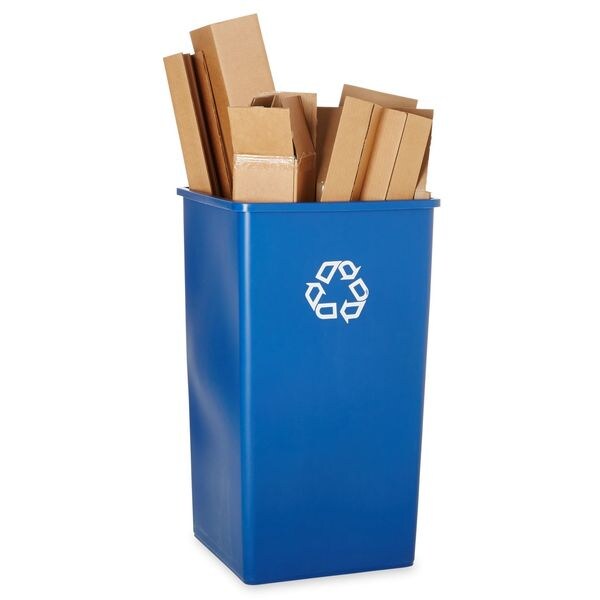 50 gal Square Recycling Bin, Open Top, Gloss Brass/Satin Brass, Plastic, 1 Openings