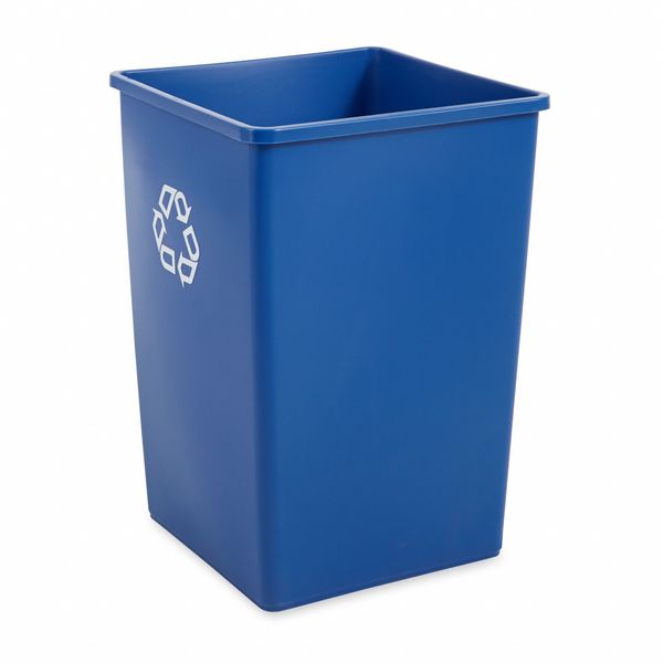 35 gal Square Recycling Bin, Open Top, Nickel/Satin Alum, Plastic, 1 Openings