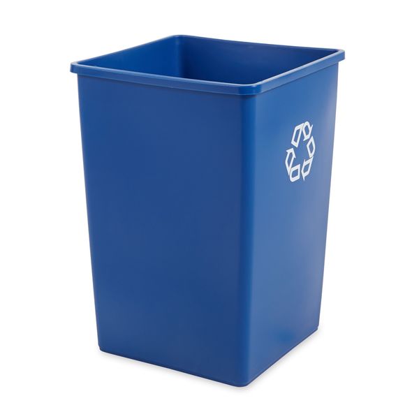 35 gal Square Recycling Bin, Open Top, Nickel/Satin Alum, Plastic, 1 Openings