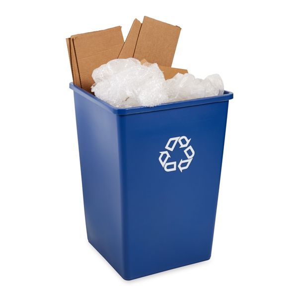 35 gal Square Recycling Bin, Open Top, Nickel/Satin Alum, Plastic, 1 Openings