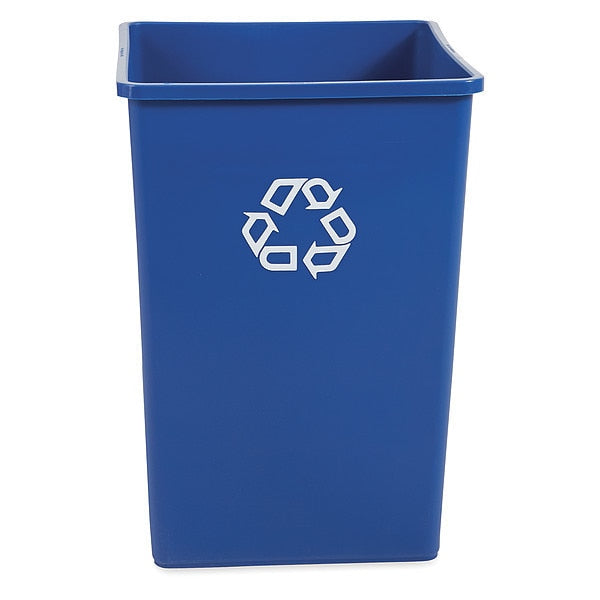 35 gal Square Recycling Bin, Open Top, Nickel/Satin Alum, Plastic, 1 Openings