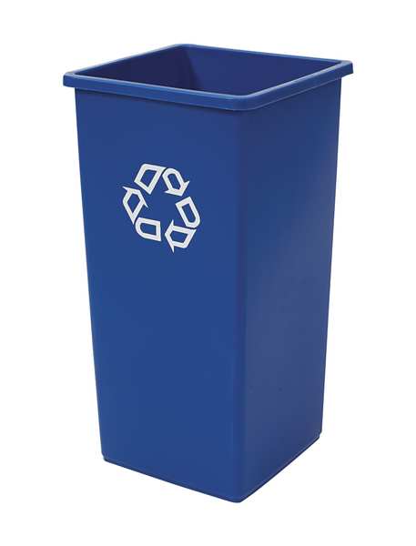 35 gal Square Recycling Bin, Open Top, Nickel/Satin Alum, Plastic, 1 Openings