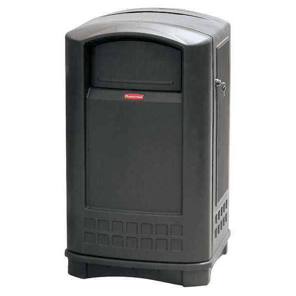 50 gal Rectangular Trash Can, Black, 25 1/4 in Dia, Swing, HDPE