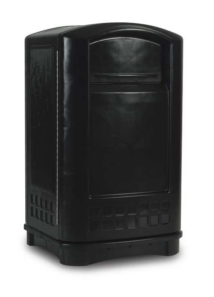 50 gal Rectangular Trash Can, Black, 25 1/4 in Dia, Swing, HDPE