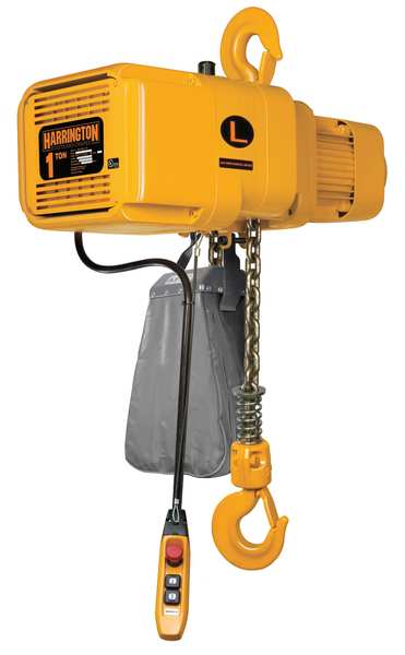 Electric Chain Hoist, 2,000 lb, 20 ft, Hook Mounted - No Trolley, Yellow