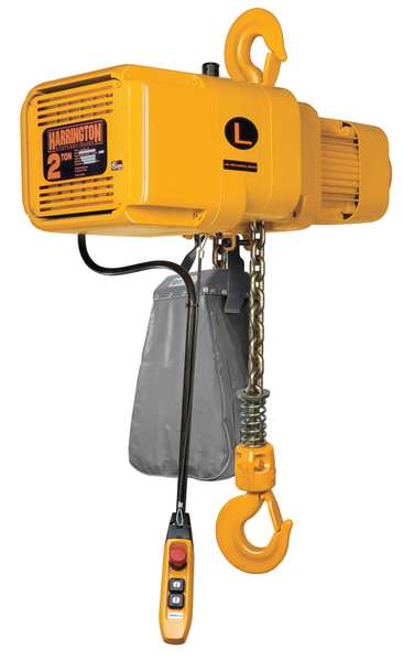Electric Chain Hoist, 4,000 lb, 20 ft, Hook Mounted - No Trolley, Yellow