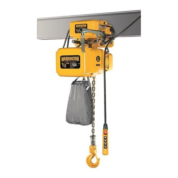 Electric Chain Hoist, 1,000 lb, 15 ft, Motorized Trolley, Yellow