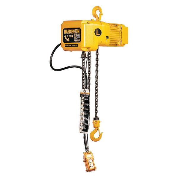 Electric Chain Hoist, 500 lb, 20 ft, Hook Mounted - No Trolley, Yellow