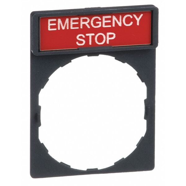 Legend Plate, Emergency Stop, White/Red