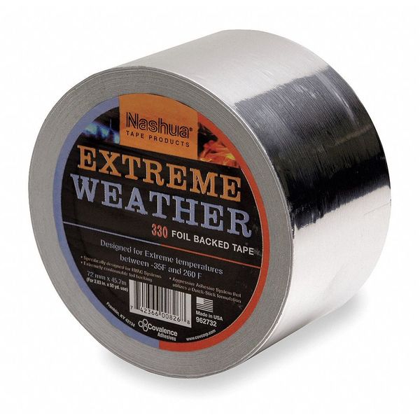 Extreme Weather Foil Tape, 2 13/16 in W x 50 1/4 yd L, 3.5 mil Thick, Silver, 330X, 1 Pk