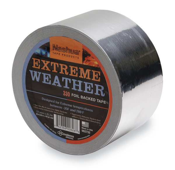 Extreme Weather Foil Tape, 2 13/16 in W x 50 1/4 yd L, 3.5 mil Thick, Silver, 330X, 1 Pk