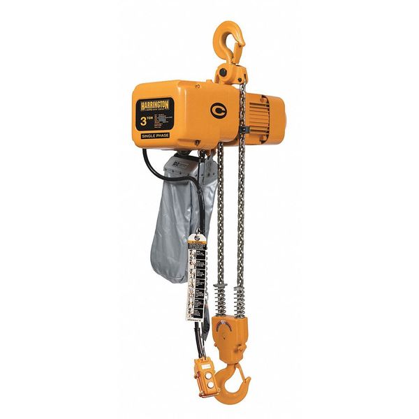 Electric Chain Hoist, 6,000 lb, 20 ft, Hook Mounted - No Trolley, Yellow