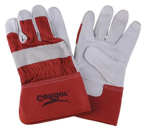 Leather Gloves, Goatskin, Red/White, L, PR