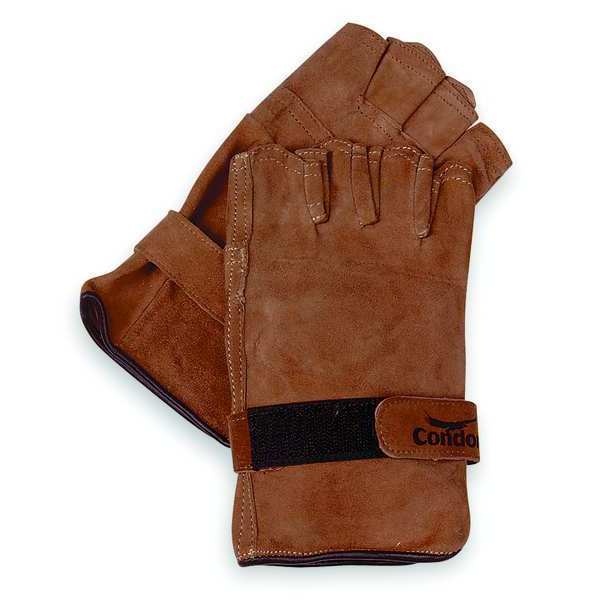 Leather Gloves, Fingerless, Brown, L, PR