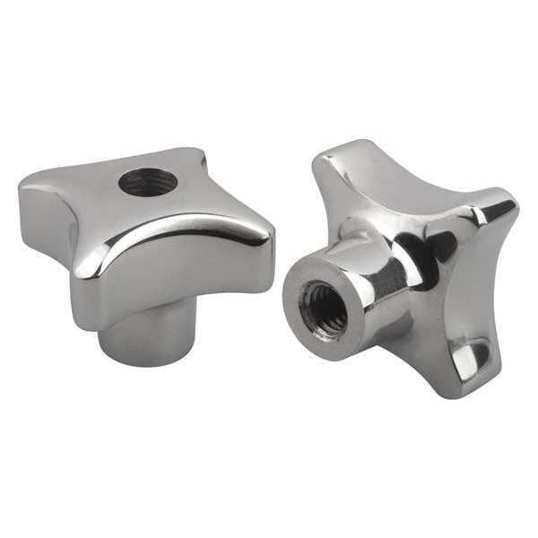 Palm Grip, DIN 6335, D=M12 D1= 63 H=42, Style D, Tapped and Drilled, Stainless Steel Polished