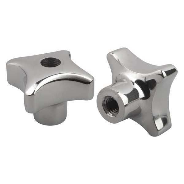 Palm Grip, DIN 6335, D=1/4-20 D1= 32 H=21, Style D, Tapped and Drilled, Stainless Steel Polished