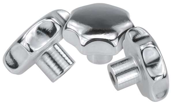 Star Grip, Form: D, Tapped and Drilled, DIN 6336, D=M12, D1= 63, H=42, Stainless Steel Polished