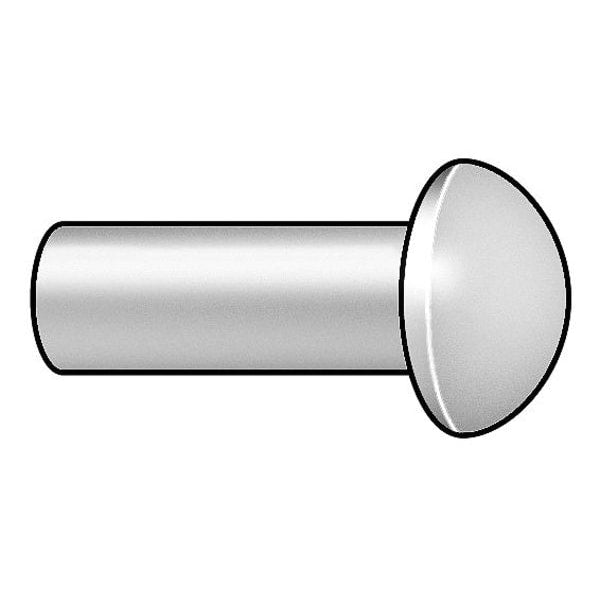 Solid Rivet, Round Head, 0.25 in Dia., 1.5 in L, Stainless Steel Body, 25 PK