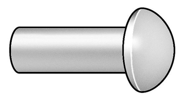 Solid Rivet, Round Head, 0.125 in Dia., 0.75 in L, Stainless Steel Body, 100 PK