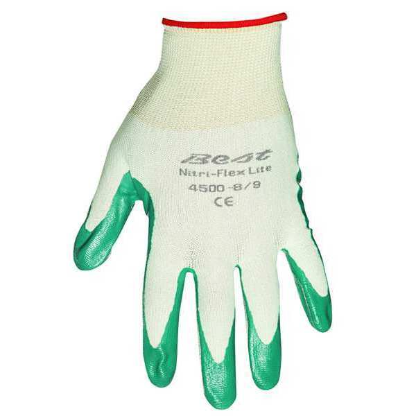 Nitrile Coated Gloves, Palm Coverage, Green, S, PR