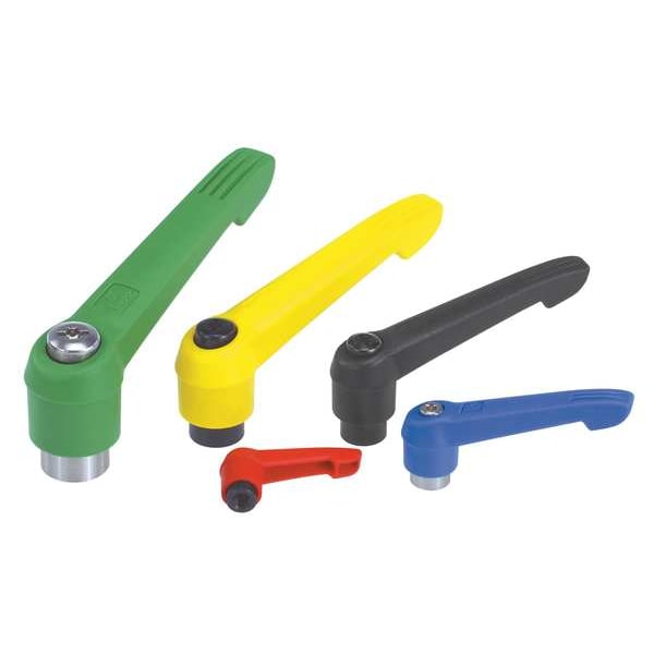 Adjustable Handle Size: 2, , 1/4-20, Plastic, Red RAL 3020, Comp: Steel