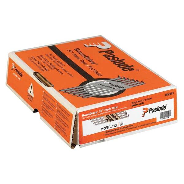 Collated Framing Nail, 2-3/8 in L, Not Applicable, Brite, Offset Round Head, 30 Degrees, 2000 PK