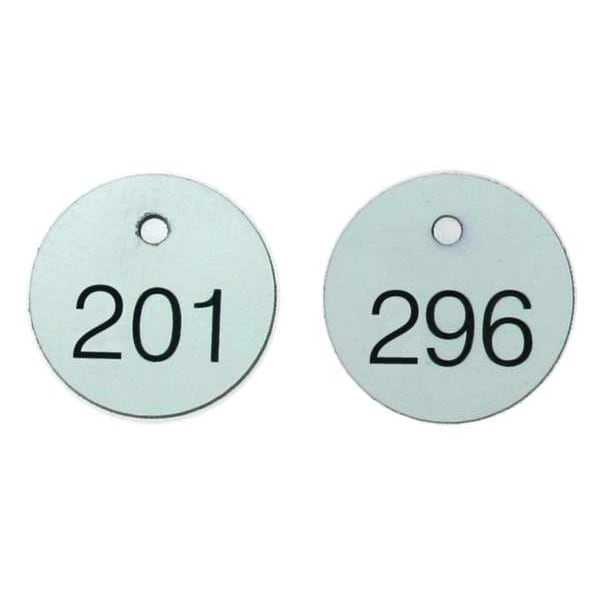 ID Tag, Numbered 001-100, 1-1/8 in, Circle, Black/White, 100/PK