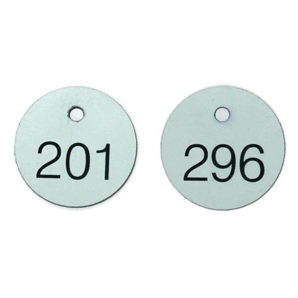 ID Tag, Numbered 101-200, 1-1/8 in, Circle, Black/White, 100/PK