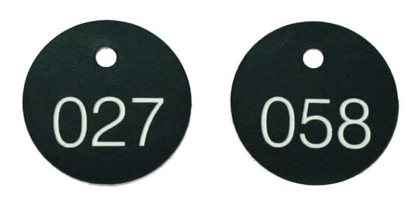 ID Tag, Numbered 001-100, 1-1/8 in, Circle, White/Black, 100/PK