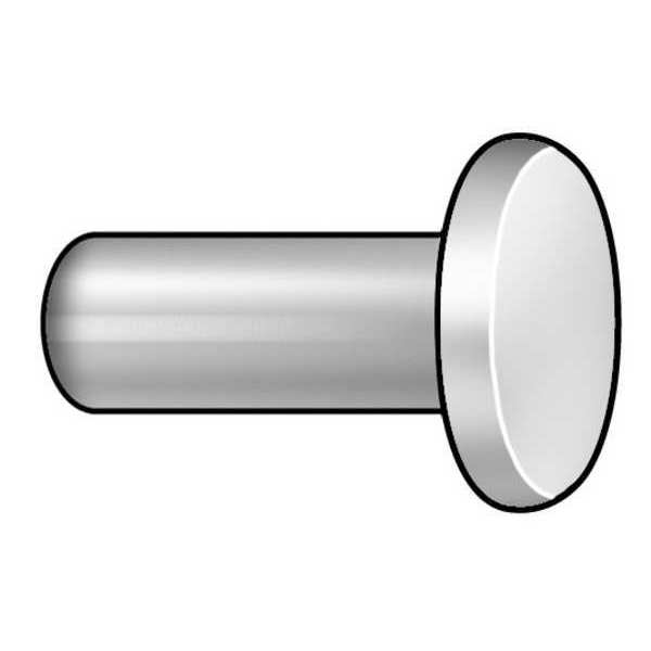 Solid Rivet, Flat Head, 0.125 in Dia., 1 in L, Aluminum Body, 250 PK