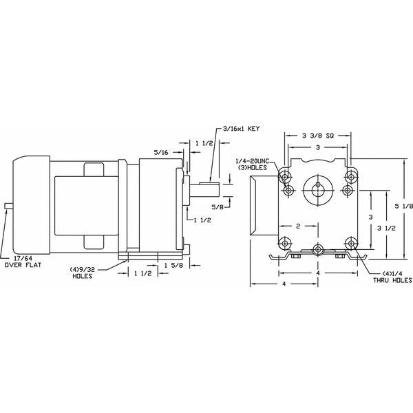 AC Gearmotor, 150.0 in-lb Max. Torque, 60 RPM Nameplate RPM, 115V AC Voltage, 1 Phase