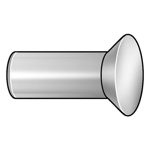 Solid Rivet, Countersunk Head, 0.1875 in Dia., 0.875 in L, Steel Body, 135 PK