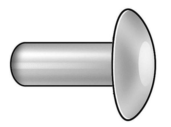 Solid Rivet, Brazier Head, 0.125 in Dia., 0.625 in L, Aluminum Body, 250 PK