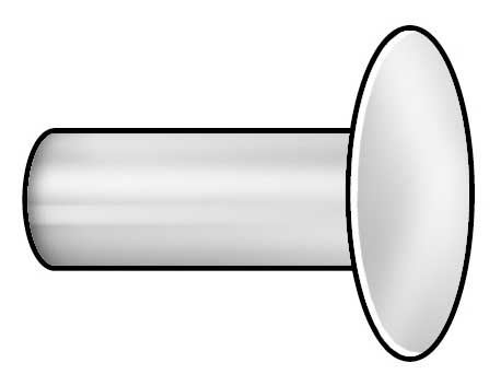 Solid Rivet, Round Head, 0.1875 in Dia., 0.75 in L, Steel Body, 130 PK