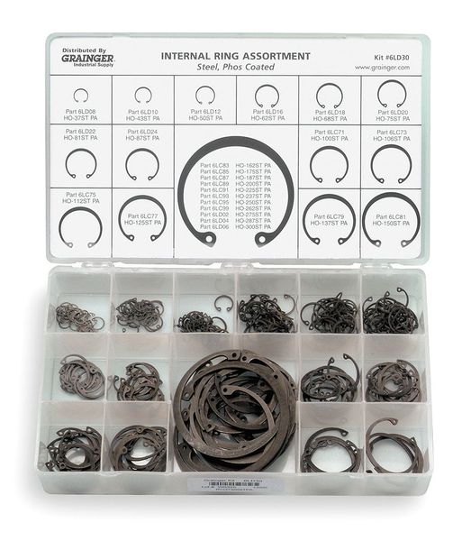 Internal Retaining Ring Assortment, Steel, Phosphate Finish, 25 Sizes
