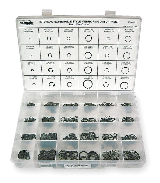 Internal and External Retaining Ring Assortment, Steel, Phosphate Finish