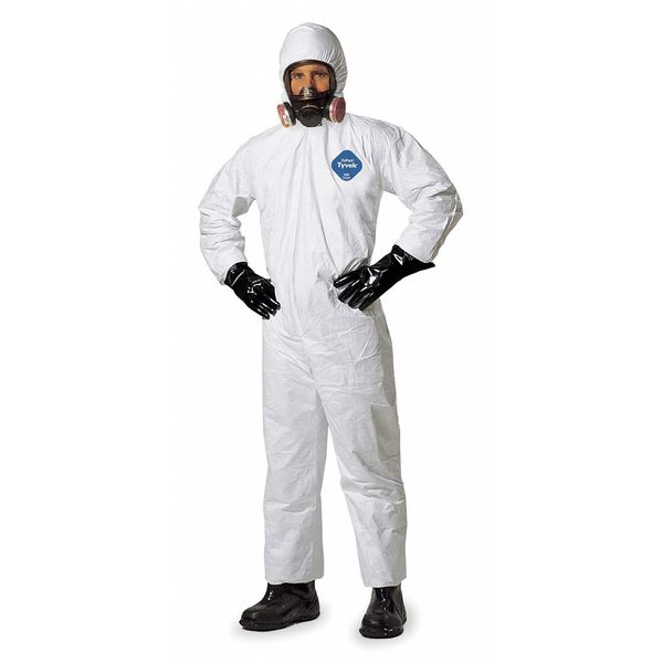 Tyvek 400 Hooded Disposable Coveralls, L, Zipper, Elastic Wrist, Elastic Ankle, White, 6 Pack
