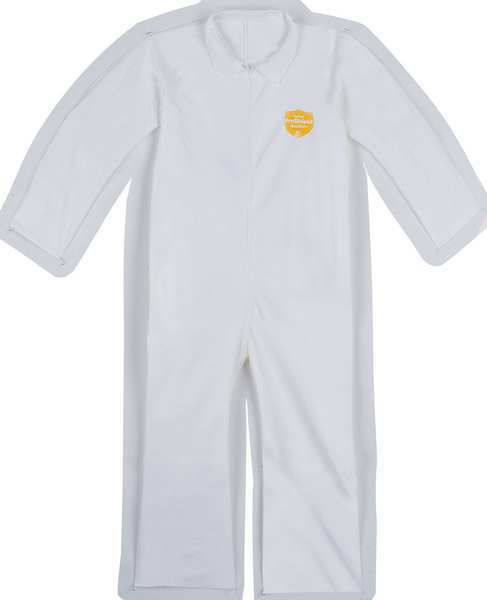 Collared Disposable Coveralls, M, 25 PK, White, Microporous Film Laminate, Zipper