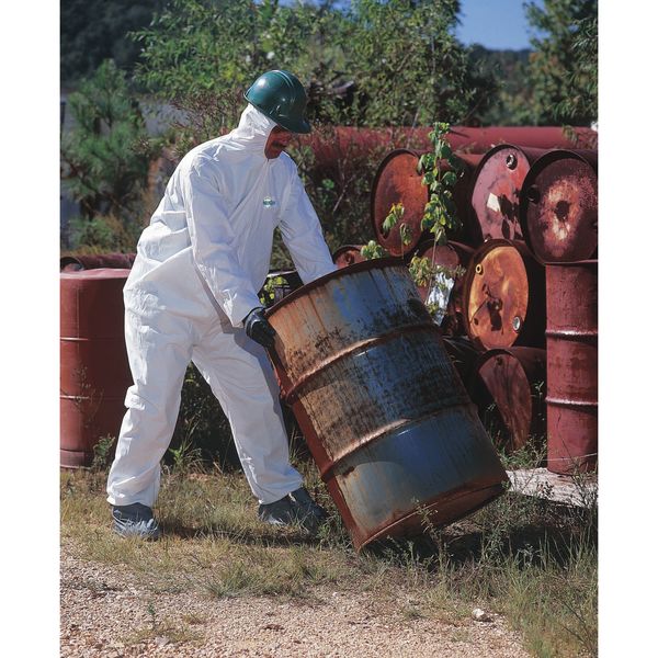 Collared Disposable Coveralls, M, 25 PK, White, Microporous Film Laminate, Zipper