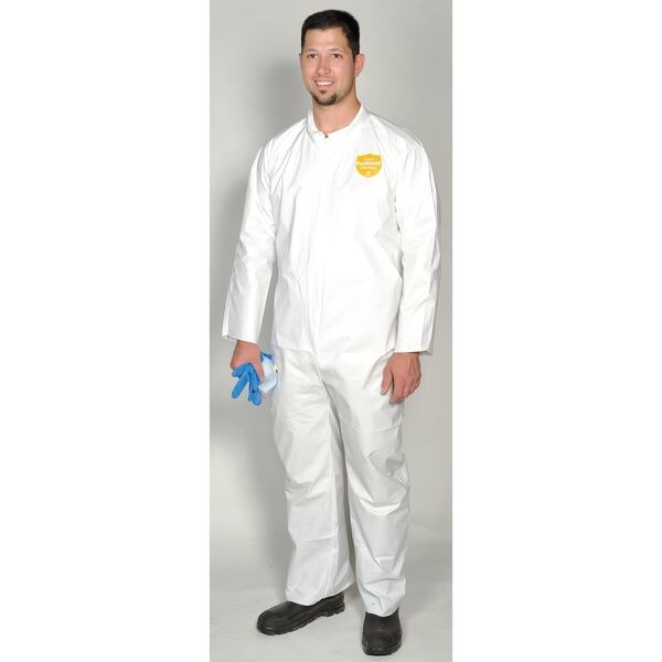 Collared Disposable Coveralls, 4XL, 25 PK, White, Microporous Film Laminate, Zipper