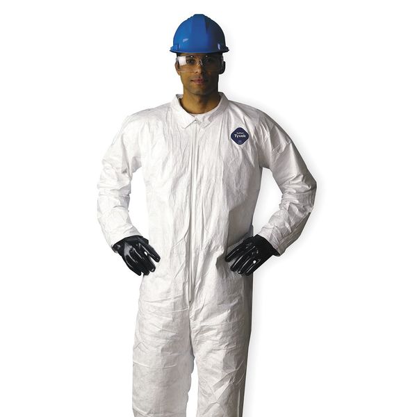 Tyvek 400 Collared Disposable Coveralls, 4XL, Open Wrists and Ankles, Serged Seam, White, 25 Pack