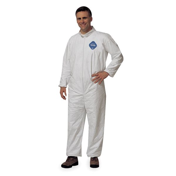 Tyvek 400 Collared Disposable Coveralls, 4XL, Open Wrists and Ankles, Serged Seam, White, 25 Pack