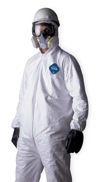Tyvek 400 Hooded Disposable Coverall, Attached Skid-Resistant Boots, 4XL, White, 25 Pack