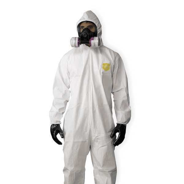 Hooded Disposable Coveralls, 25 PK, White, Microporous Film Laminate, Zipper