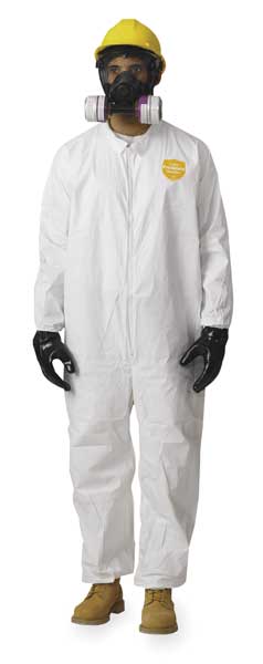 Collared Disposable Coveralls, 3XL, 25 PK, White, Microporous Film Laminate, Zipper
